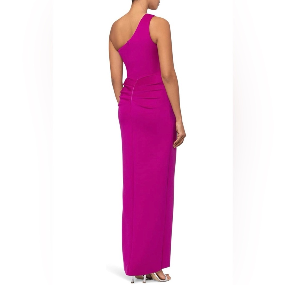 Xscape Fuchsia High-Low Ruffle Evening Gown - Picture 2 of 8